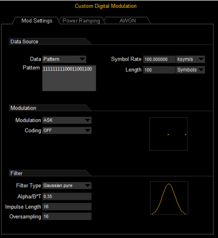  Ustawienia ULTRA IQ STATION do generacji sygnału ASK